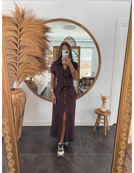 Albine - robe chemise en suédine chocolat