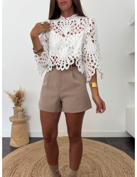 Enalie - blouse en dentelle ajourée blanche