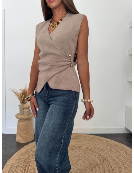 Meliane - top en maille taupe