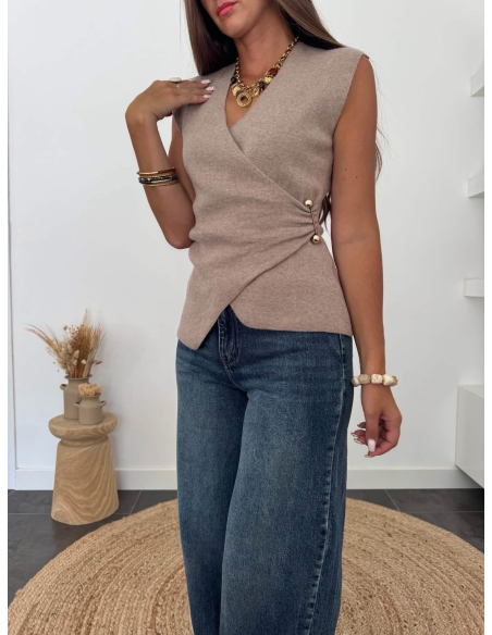 Meliane - top en maille taupe