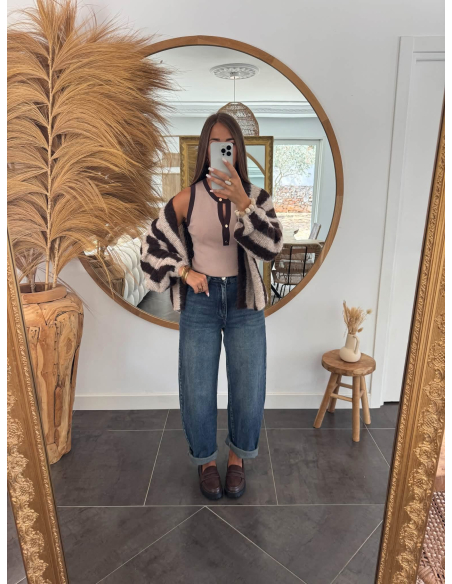 (PRÉCOMMANDE) Calypso - gilet rayé taupe/choco
