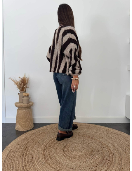 (PRÉCOMMANDE) Calypso - gilet rayé taupe/choco
