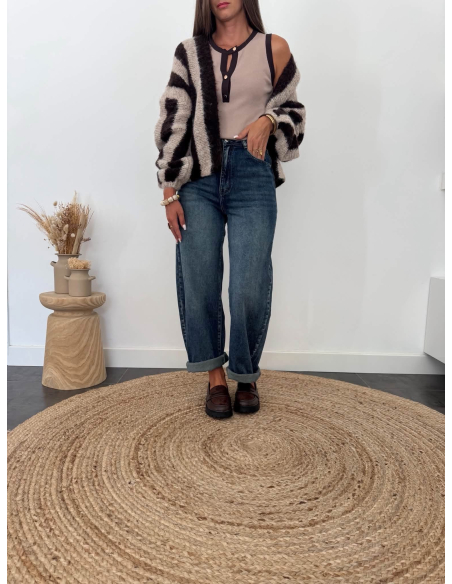 (PRÉCOMMANDE) Calypso - gilet rayé taupe/choco