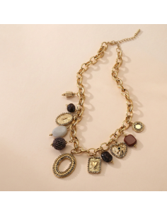 Marine - collier charms dorés & pierres chocolat 2