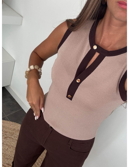 (PRÉCOMMANDE) Lucinde - top en maille taupe/choco