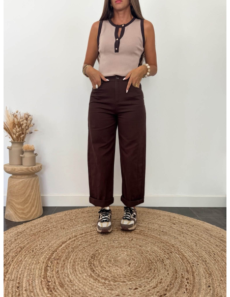 (PRÉCOMMANDE) Lucinde - top en maille taupe/choco