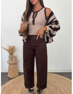 (PRÉCOMMANDE) Lucinde - top en maille taupe/choco 2