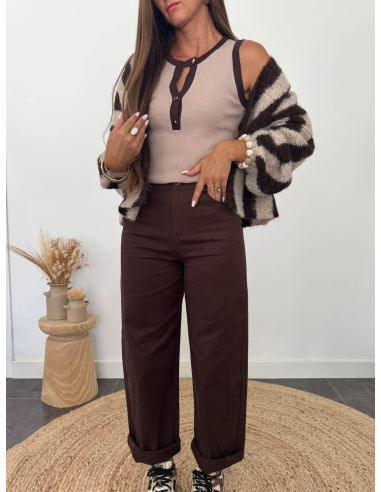 (PRÉCOMMANDE) Lucinde - top en maille taupe/choco