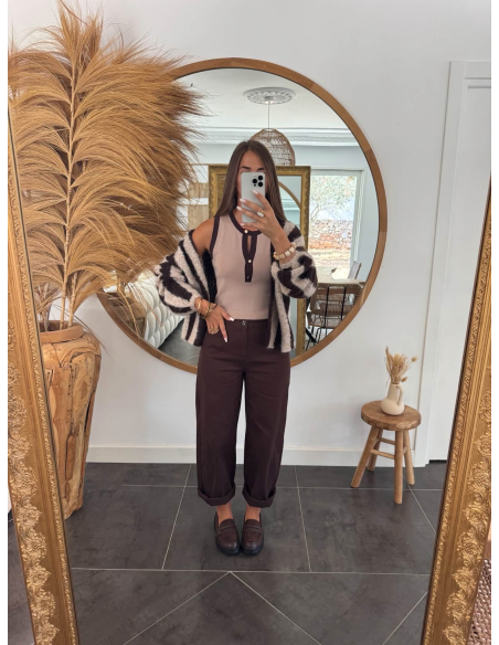(PRÉCOMMANDE) Lucinde - top en maille taupe/choco