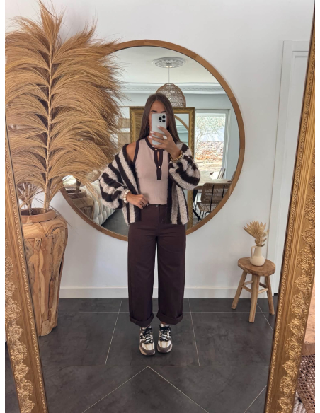 (PRÉCOMMANDE) Lucinde - top en maille taupe/choco