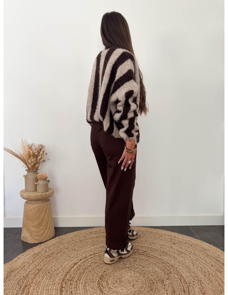 (PRÉCOMMANDE) Lucinde - top en maille taupe/choco