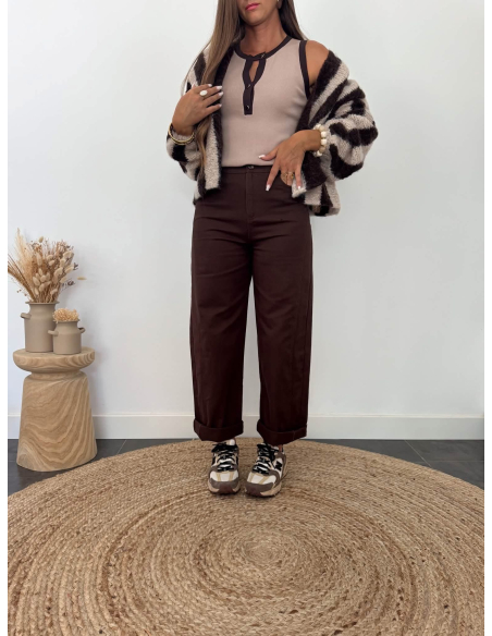 (PRÉCOMMANDE) Lucinde - top en maille taupe/choco