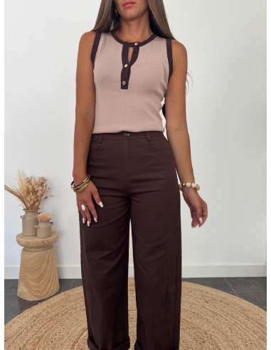 (PRÉCOMMANDE) Lucinde - top en maille taupe/choco