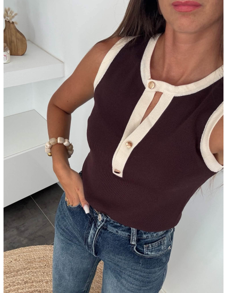(PRÉCOMMANDE) Lucinde - top en maille écru/choco