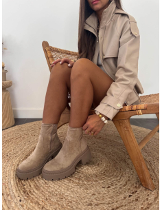 Lisbeth - bottines en suédine taupe