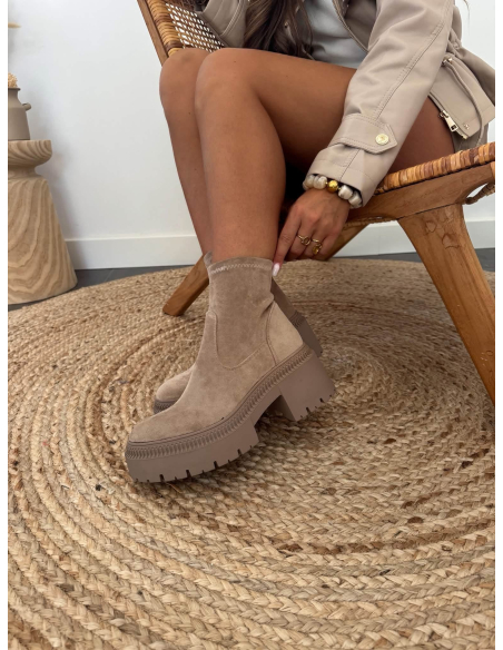Lisbeth - bottines en suédine taupe