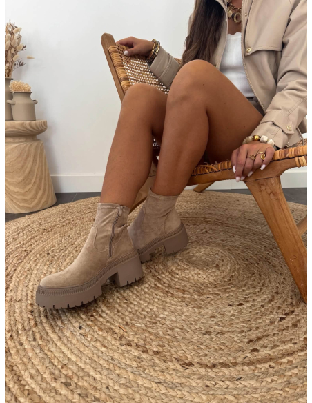 Lisbeth - bottines en suédine taupe