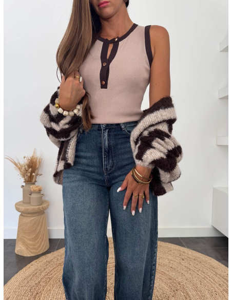 (PRÉCOMMANDE) Lucinde - top en maille taupe/choco