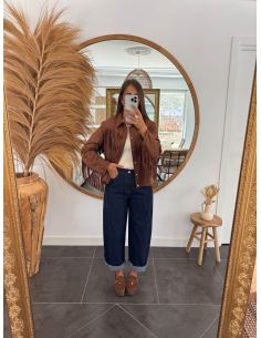 Olivia - veste à franges en suédine camel