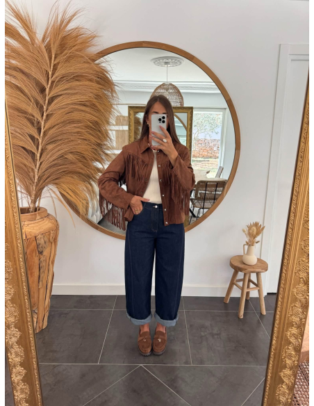 Olivia - veste à franges en suédine camel