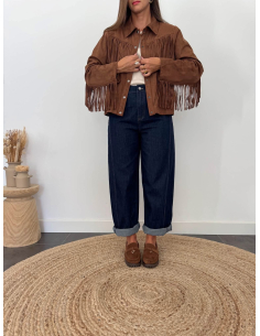 Olivia - veste à franges en suédine camel 2
