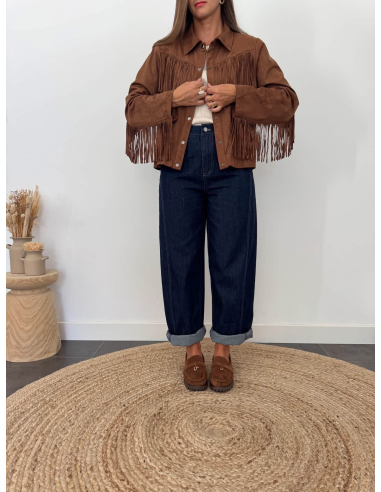 Olivia - veste à franges en suédine camel