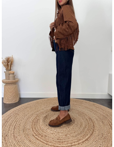 Olivia - veste à franges en suédine camel