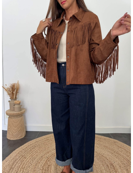 Olivia - veste à franges en suédine camel