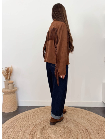 Olivia - veste à franges en suédine camel