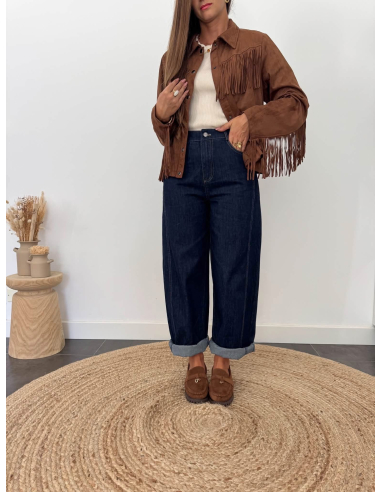 Olivia - veste à franges en suédine camel