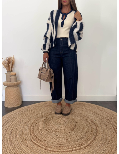 Calypso - gilet rayé beige/bleu marine