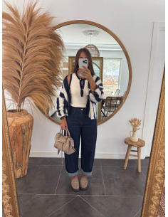 Calypso - gilet rayé beige/bleu marine