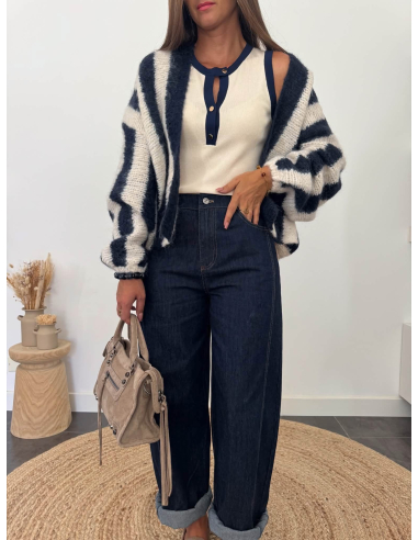Calypso - gilet rayé beige/bleu marine