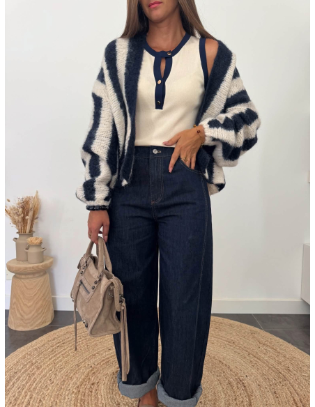 Calypso - gilet rayé beige/bleu marine