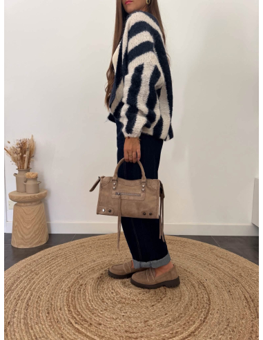 Calypso - gilet rayé beige/bleu marine
