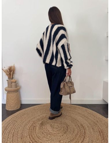 Calypso - gilet rayé beige/bleu marine