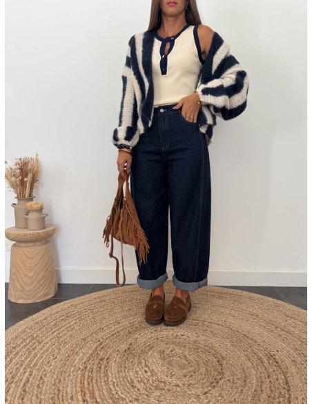 Lucinde - top en maille beige/bleu marine