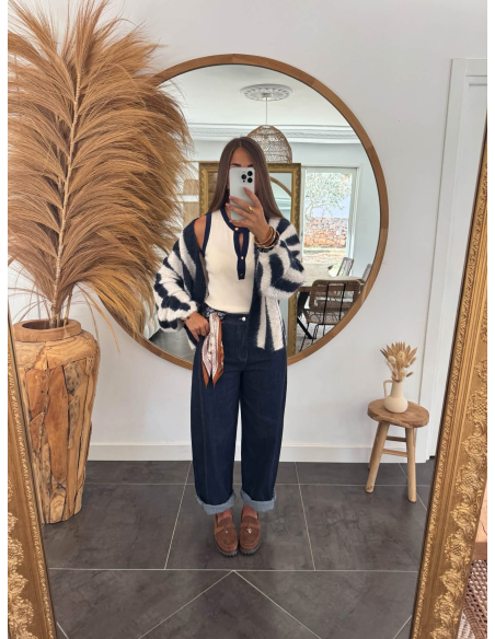 Lucinde - top en maille beige/bleu marine
