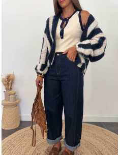 Lucinde - top en maille beige/bleu marine