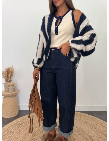 Lucinde - top en maille beige/bleu marine