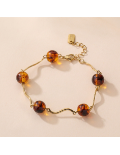 Dolly - bracelet perles ambre & doré 2