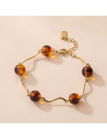Dolly - bracelet perles ambre & doré
