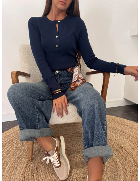 Jovane - pull fin bleu marine