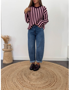 Beryl - pull rayé rose & bordeaux 2