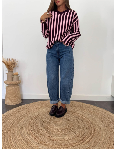 Beryl - pull rayé rose & bordeaux