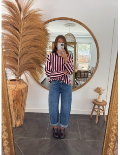 Beryl - pull rayé rose & bordeaux