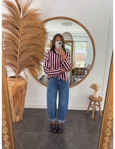 Beryl - pull rayé rose & bordeaux