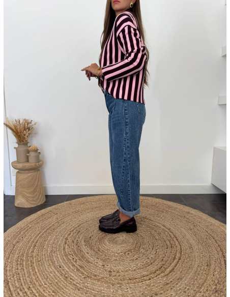 Beryl - pull rayé rose & bordeaux