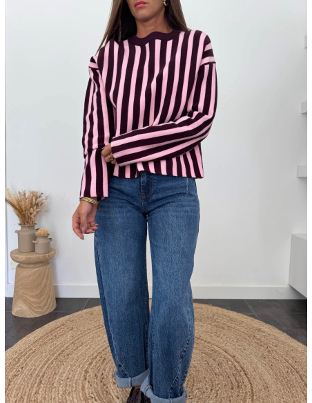 Beryl - pull rayé rose & bordeaux