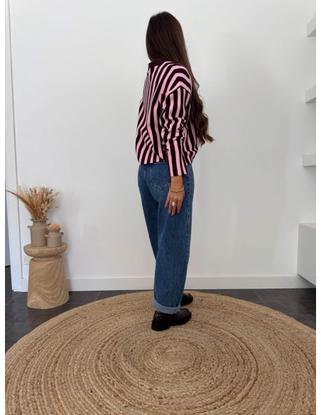Beryl - pull rayé rose & bordeaux